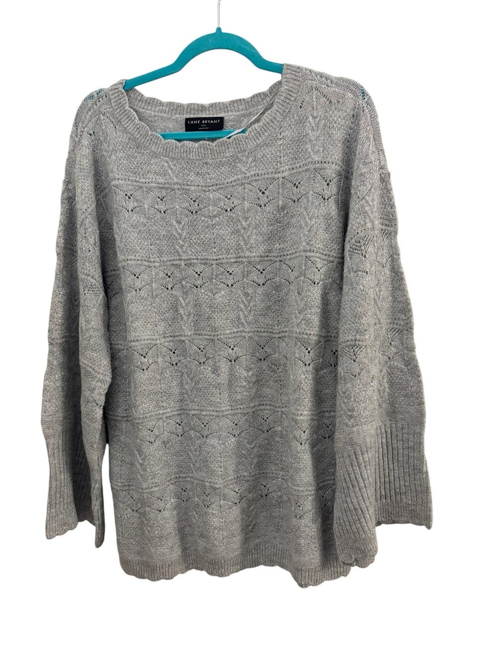 Lane Bryant NEW Sweater Scalloped Neckline 14/16 Gray Feminine Classic Metallic